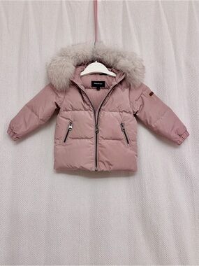 Mackage Down Dusty Pink Blue Fox Fur Trim Puffer Jacket for Kids